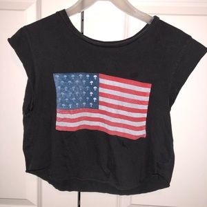 Brandy Melville Alien US flag cropped tee